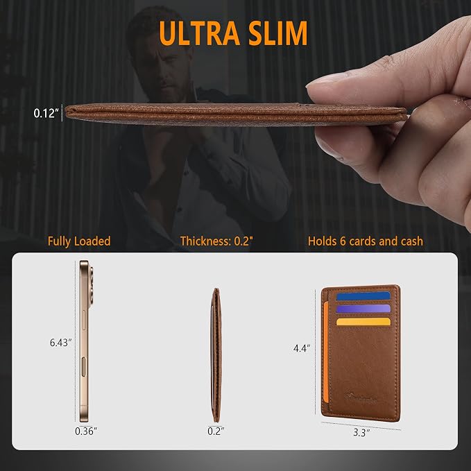 Travelambo Slim Minimalist Wallet for Men, RFID Blocking Credit Card Holder, Front Pocket ID Card Case, Gifts for Men, Husband, Boyfriend, Teenage