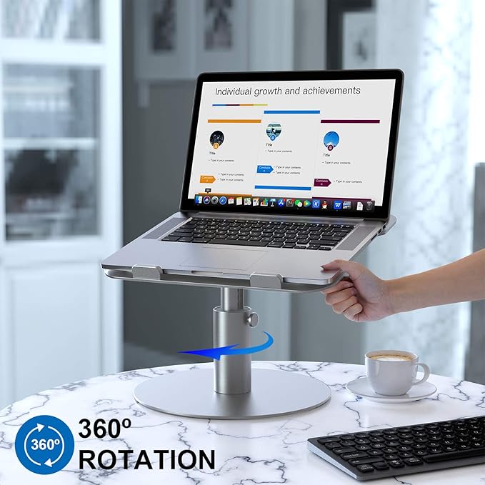 Adjustable Laptop Stand, Aluminum Laptop Riser, Multi-Angle Height Adjustable 360°Rotation Notebook Stand Desktop Holder Compatible with Mac MacBook Pro Air, Lenovo, Dell XPS, HP(10-17")