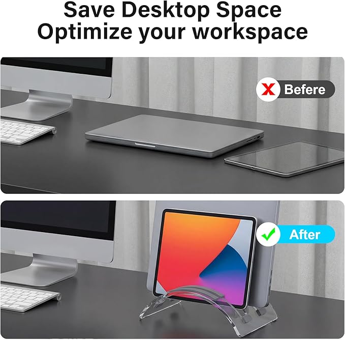 Vertical Dual Laptop Stand Acrylic Desktop Notebook Dock Invisible Vertical Laptop Holder for Desk Office Home Supplies Space Saving Organizer