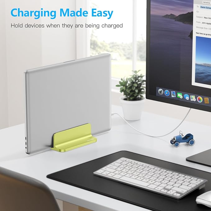 OMOTON Vertical Laptop Stand Holder, Desktop Aluminum Stand for MacBook with Adjustable Dock Size, Fits All MacBook, Surface, Chromebook and Gaming Laptops (Up to 17.3 inches), Green