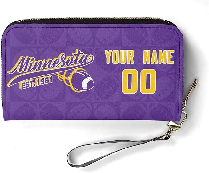 Custom Sports Team Zip Organizer Wallet-Personalized PU Leather Wallet with Name Number,Multi-Card Slots,Wrist Strap,Fan Gift for Men Women.