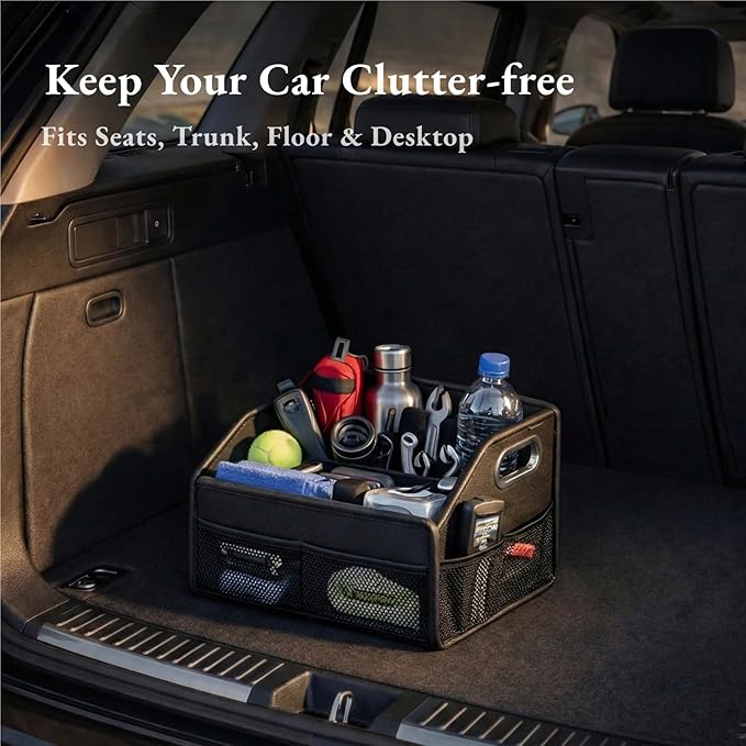 Car Storage Organizer – Compact PU Leather Bin for Trunk, Front Seat, Back Seat & Car Floor
