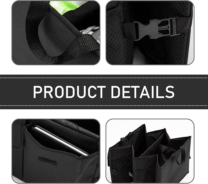 Car Trunk Organizer, Storage Organizer Large Capacity Design Waterproof 600D Vehicle Storage Box, Multifunctional Foldable Automotive Space Divider Accessories, Universal for Most Cars (Black)