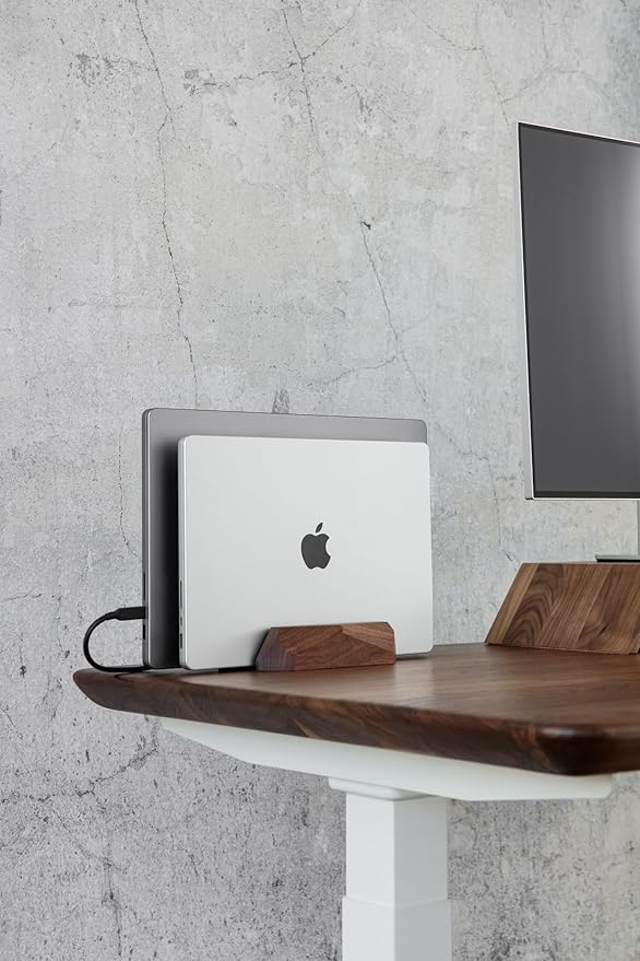 Oakywood Dual Laptop Dock, Vertical Laptop Stand Wood, Laptop Stand for Desk, Desk Organizer, Vertical Laptop Holder, Compatible with All MacBook Pro Air iPad, for 2 Device ??7,1x4,5x1,6?? Walnut