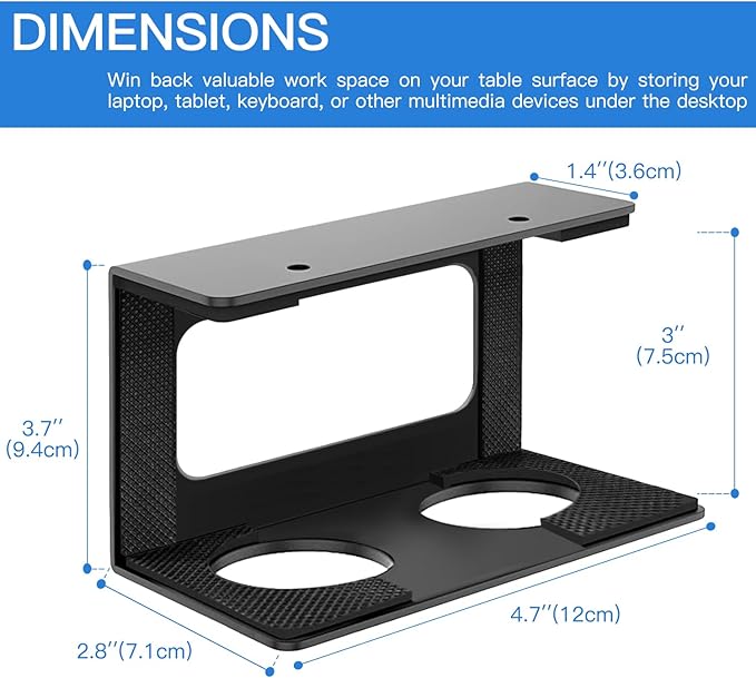 Under Desk Laptop Mount, Laptop Under Desk Mount 3 inches Tall Effective Space with Silicone Pad, Aluminum Under Desk Laptop Holder Rack for Laptop MacBook Dell OptiPlex PS4 & More