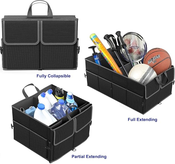 EPAuto Foldable Car Trunk Organizer, 3-Compartment with Removable Divider, Black
