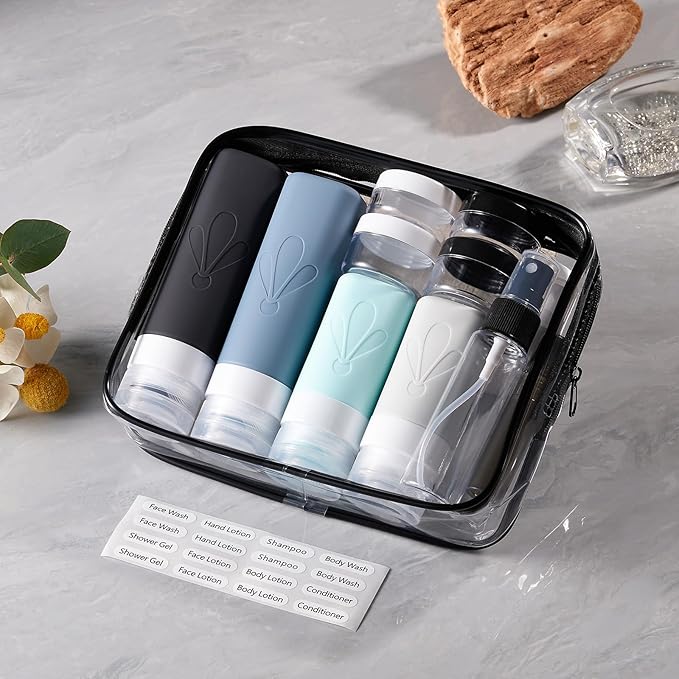 INSFIT 17 Pack Travel Bottles for Toiletries, TSA Approved 3oz 2oz Travel Size Toiletries, BPA Free Leak Proof Squeezable Silicone Tubes Travel Essentials for Shampoo Conditioner Lotion Soap