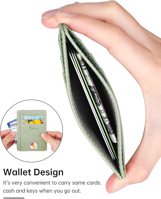 Teskyer Slim Wallet for Men, Minimalist Front Pocket RFID Blocking Leather Wallet Credit Card Holder for Men & Women