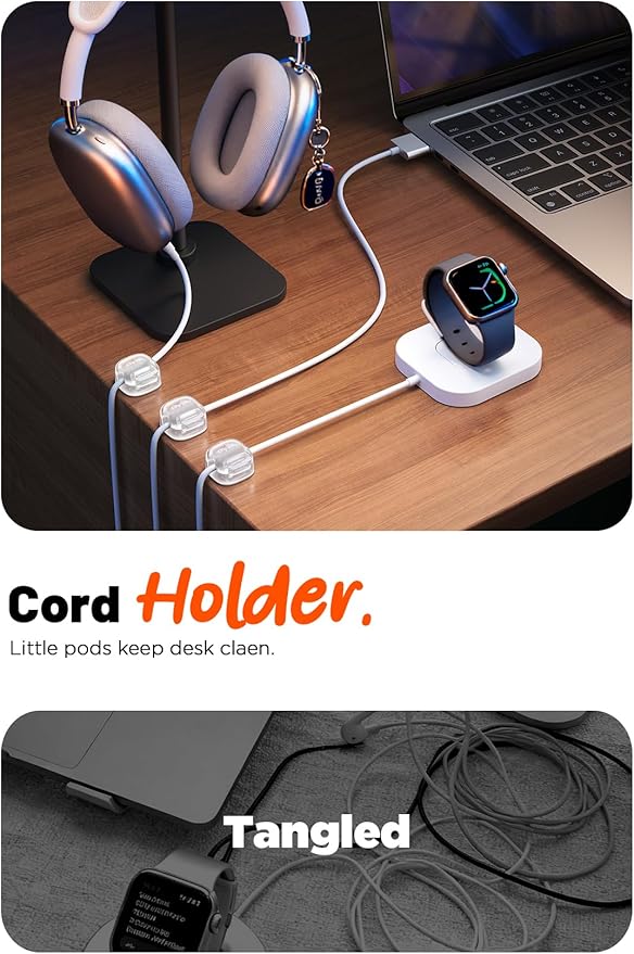 Cable Clips,8 Pack Cord Holder Cord Organizer [1s Lock & Strongest Adhesive] Spring Cord Clips Phone Charger Wire Desk Cable Management Nightstand Home Office School Decor Women Desk,Transparent Clear