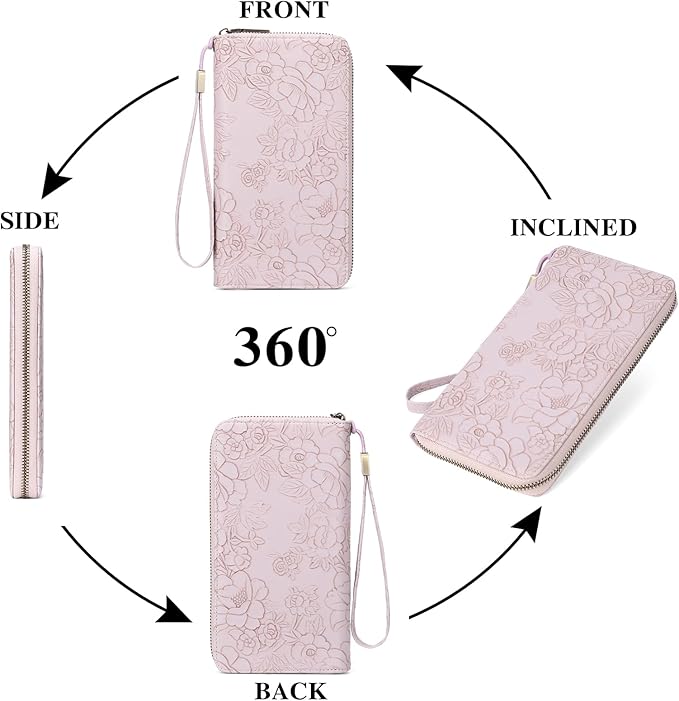 SENDEFN Women's Wallet RFID Blocking Leather Zip Around Wallet Large Capacity Long Purse Credit Card Holder with Wristlet