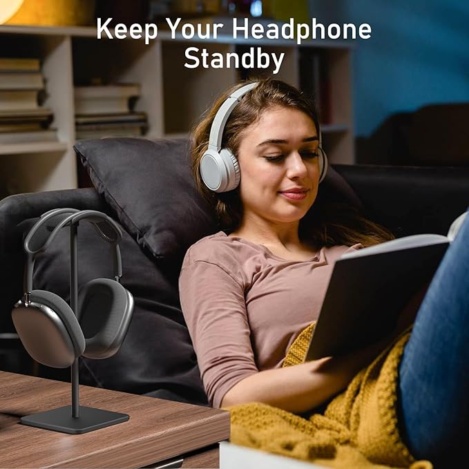 Headphone Stand for Desk - Headset Stand with Aluminum Hanger, Headphone Holder for AirPods Max, Sony, Bose, Beats and More (Black)