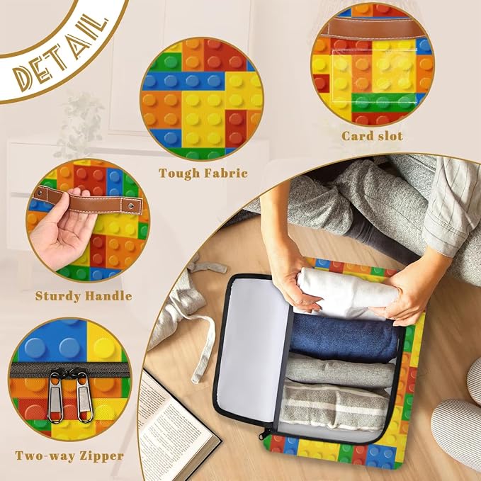 Storage Bins With Zipper Lid, Collapsible Trunk Organizer, Car Organizers and Storage Bins with Lids, Decorative Storage Boxes with Handle, Home Storage Baskets (Colorful Building Blocks)
