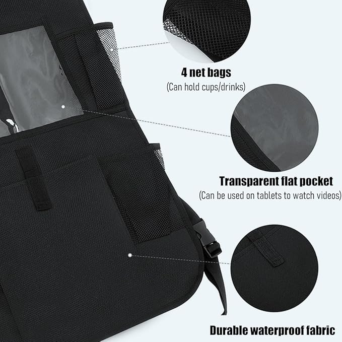 2PCS Car Backseat Organizer with Touch Screen Tablet Holder, Kick Mat Backseat Cover Protector for Kids Toddlers, 6 Storage Pocket Automotive Back Seat Organizer, Universal Fit