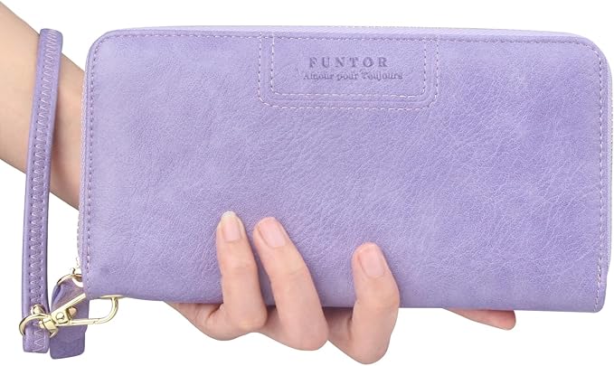 FT FUNTOR Wristlet Wallets for Women, Ladies PU Vegan Leather Clutch Wallet Zip around Phone Purse Card Holder Organizer