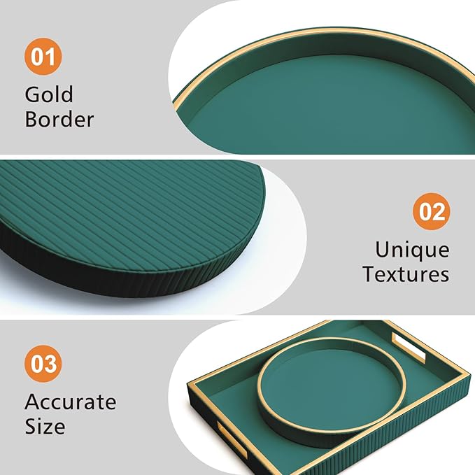 SANZIE Leather Tray Desktop Storage Organizer Premium Serving Tray Decorative Tray Valet Tray for Sundries Cosmetics Keys Phone Wallet Cutlery (Green Disc)