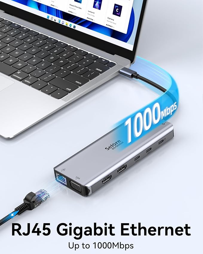 Selore USB C Docking Station Dual Monitor,Laptop Docking Station,14 in 1 Docking Station 3 Monitors with 2 HDMI,VGA,10G USB A/C,100W PD,6 USB A/C Ports,USB C Hub Multiport Adapter for Windows Laptops