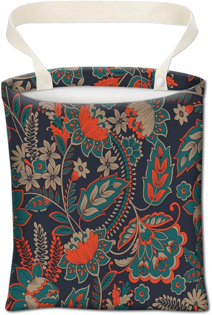 Car Trash Can, Cute Car Trash Bag, Hanging Car Organizer and Storage Bag, Trash Bin for Car Accessories, Vehicle, Travelling, Camping Luxury Paisley Flowers