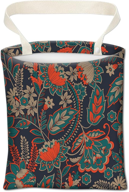Car Trash Can, Cute Car Trash Bag, Hanging Car Organizer and Storage Bag, Trash Bin for Car Accessories, Vehicle, Travelling, Camping Luxury Paisley Flowers