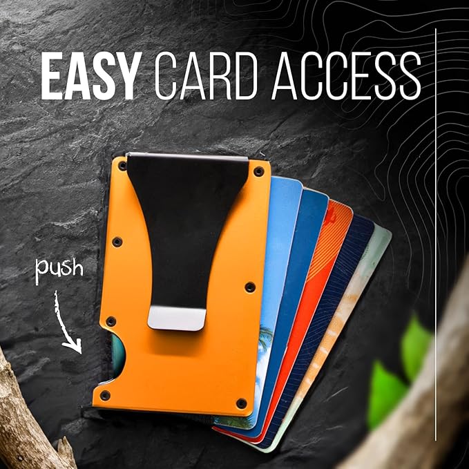 Slim Wallet for Men,RFID Blocking Minimalist Metal Wallet, Money Clip/Cash Holder, Front Pocket Aluminum Credit Card Holder, Ideal Gift for Men,Matte Orange