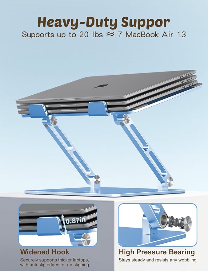 Aoviho Laptop Stand for Desk ??Adjustable Aluminum Laptop Riser with Unique Cat-Shaped Cooling Vent, Portable Desk Gift & Decor, Compatible with MacBook Air Pro, Dell, HP, Lenovo (10"-17.3"), Sky Blue
