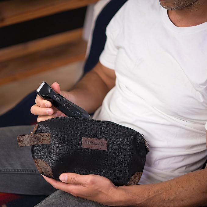 MANSCAPED® The Shed Men's Premium Quality Toiletry Bag, PU Leather Dopp Kit, Bathroom Travel Bag, Shaving Kit Case, Trimmer Bag