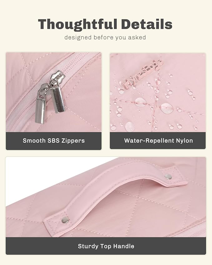 Hynes Eagle Travel Makeup Bag for Women Puffy Cosmetic Organizer Pouch Open Flat Toiletry Bag for Toiletries Brushes Structured Base Light Pink