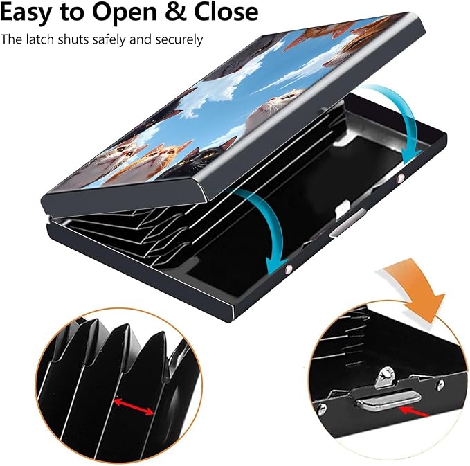 Credit Card Holder C Cats Design Mini RFID Blocking Aluminum Wallet Slim Metal Hard Cover Shell Travel Wallet ID Cases Small Credit Cards Case Business Cards for Women Men Girls