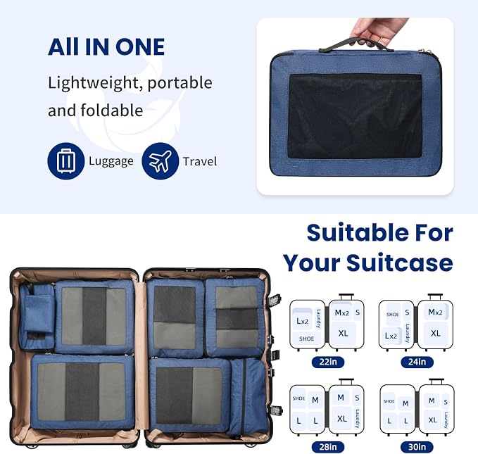 Compression Packing Cubes for Travel, Lightweight Vacation Travel Essentials, Travel Accessories for Suitcase Organizer Bags Set, Durable Luggage Organizer