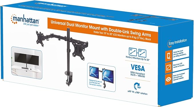 Manhattan Universal Dual Monitor Mount with Double-Link Swing Arms