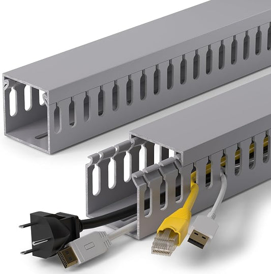 ZhiYo H1.6in W1.6in Professional Server Rack Cable Management Raceway, 99in (6 x L16.5in) Cable Raceway Kit, Electrically Safe PVC Open Slot Wire Raceway for Under Desk/Computer/Network Cords, Grey
