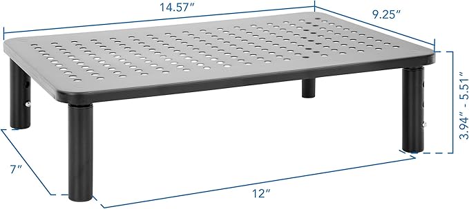 Mount-It! Height Adjustable Single Monitor Riser | Metal Mesh Computer Screen Platform | Desktop Riser for Laptop, Monitor, and Printer | 44lbs Capacity (Black)