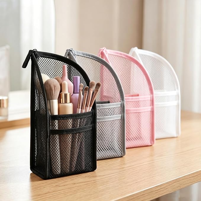 Standing Toiletry Bag, 2026 New Portable Lightweight Travel Toiletry Bag, Foldable EVA Mesh Large Capacity Toiletries Organizer, Hanging Clear Makeup Bag for Women (Black 2pcs)