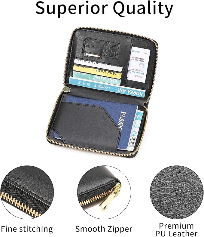 Travel Passport Wallet RFID Blocking Passport Holder-Women and Men with Zippered Ladies Passport Cover