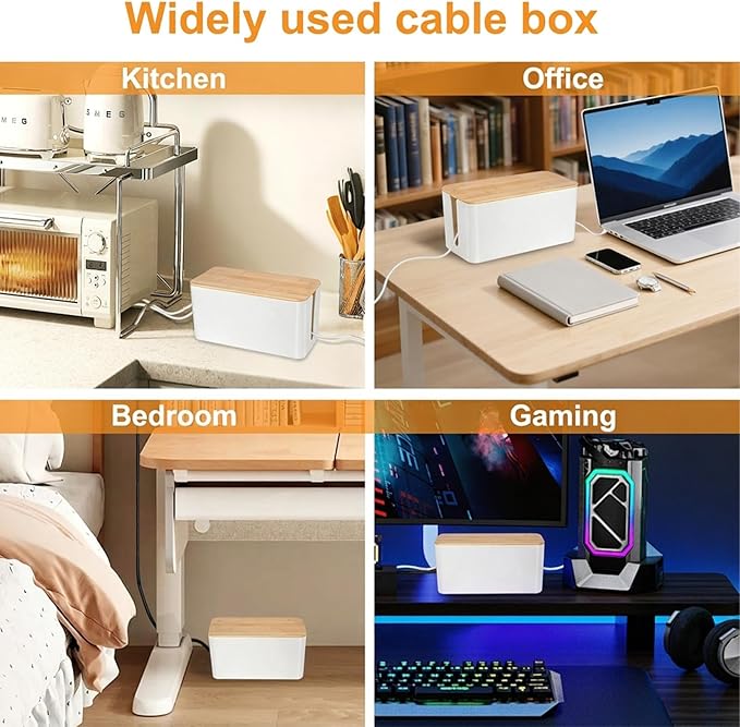Cable Management Cord Cover Wire Hider Box Concealer Organizer Protector System for Home Theater Entertainment Center Office School (Wood White)