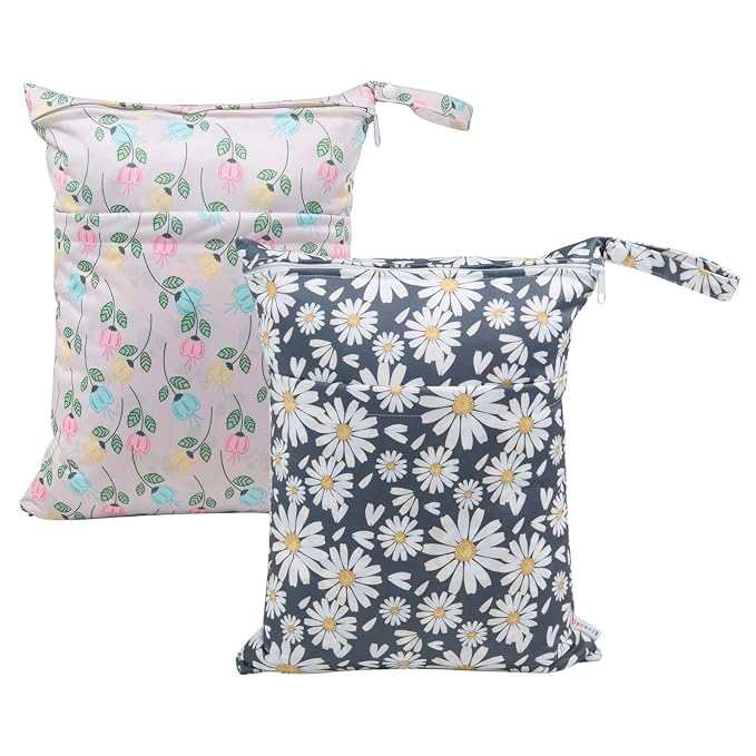 ALVA ALVABABY 2pcs Cloth Diaper Wet Dry Bags Waterproof Reusable with Two Zippered Pockets Travel Beach Pool Daycare Soiled Baby Items Yoga Gym Bag for Swimsuits or Wet Clothes L0821
