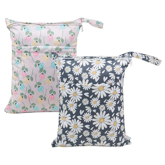 ALVA ALVABABY 2pcs Cloth Diaper Wet Dry Bags Waterproof Reusable with Two Zippered Pockets Travel Beach Pool Daycare Soiled Baby Items Yoga Gym Bag for Swimsuits or Wet Clothes L0821