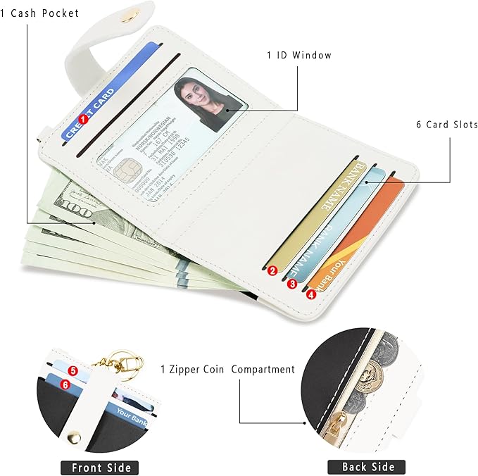 Airkit Small Wallets Woman RFID Blocking Leather Credit Card Holder - with ID Window - Card Wallets for Women - with Zipper Coin Purse - Keychain Wallet