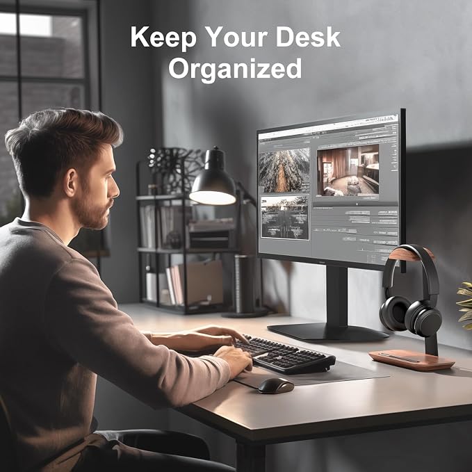 UPERGO Walnut Headphone Stand for Desk, Desk Tray Organizer, Nightstand Organizer