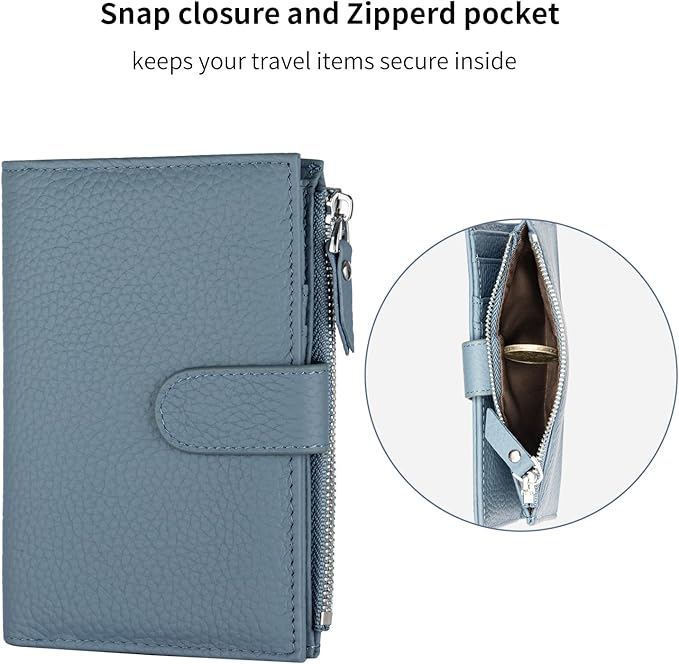 Passport wallet and Card Slot Combo RFID Blocking Slim Leather Travel Passport Wallet for Men and Women with Zippered Coins Pocket Passport holder, Blue