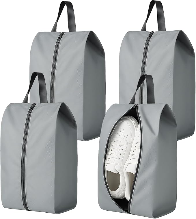 Set of 4 Shoe Storage Bags for Travel – Water-Resistant Zipper Shoe Pouches with Handle, Lightweight Organizers for Packing and Closet Storage