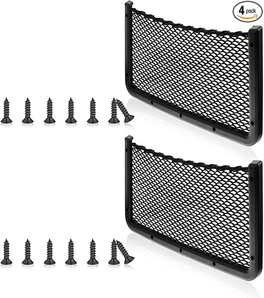 Frienda 4 Pcs Car Storage Net Bag, ABS Plastic Framed Mesh Net Holder, Phone & Cargo Organizer with Screws for Auto, Rv, Boat, Truck Pocket Storage (16 x 8 Inch)