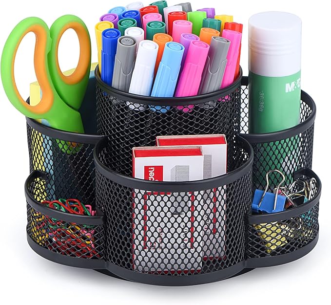 Topwey Pen Holder for Desk, 360 Rotating Pencil Holder, Cup Holder for Desk Office, Desk Organizers and Accessories in Black