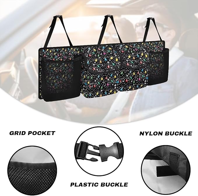 Car Trunk Organizer Hanging Christmas Light Strips Car Back Seat Storage Bag Collapsible Auto Cargo Bag Auto interior Accessories for Most Sedans SUV Jeep Trucks MPV