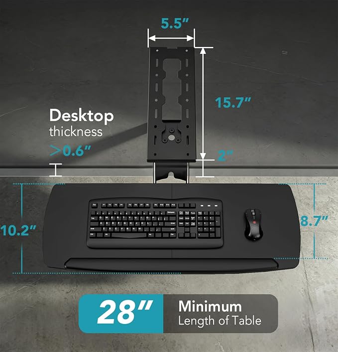 Keyboard Tray Under Desk with Storage Drawer, Height Adjustable Keyboard Tray Slide Out 360° Swivel Tilt, Ergonomic Under Desk Mount Keyboard & Mouse Holder for Gaming Home Office