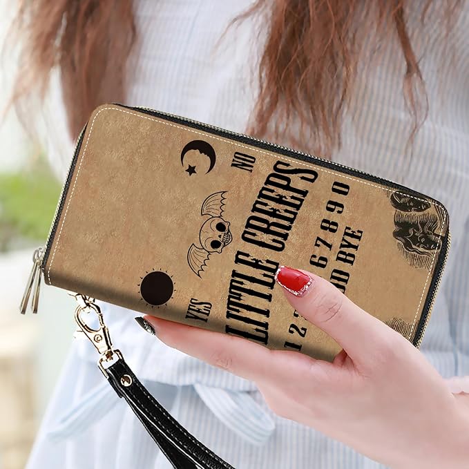 Women's Large Capacity Wallet PU Leather Double Zipper Clutch Purse Multifunctional Wallet with Removable Wristlet Strap for Smart Phone/Coin/Card/Cash, Ouija Board