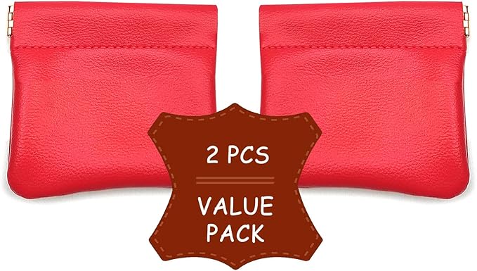 VOFOON [Upgrade] Leather Mini Squeeze Coin Purse, Small Jewelry Pouch Leather Travel Bag Coin Holder For Men/Women 2/4 Pack