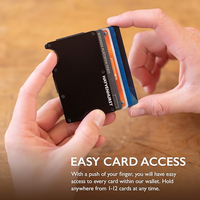 Hayvenhurst Wallet for Men - Slim RFID Blocking Metal Wallet with Money Clip, Minimalist Front Pocket Credit Card Holder, Small Mens Wallet