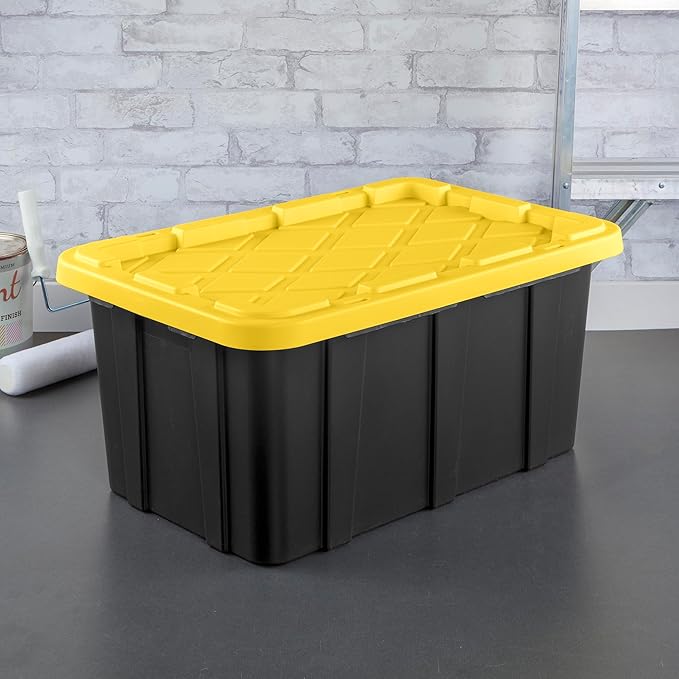 Sterilite 6-Pack Industrial Tote, Plastic Storage Container Bins with Lids, 17 Gallon - Heavy-Duty Organizing Containers for Closet, Bathroom & Office, Stackable Transport Boxes with Secure Handles