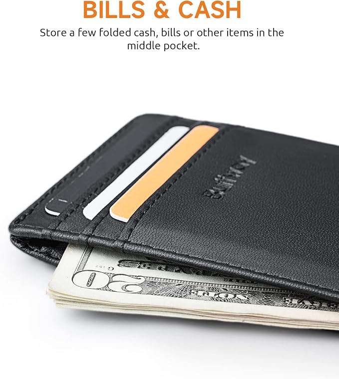 Buffway Mens Slim Wallet, Minimalist Thin Front Pocket Leather Credit Card Holder with RFID Blocking for Work Travel | Minimalist, Thin, Front Pocket, Credit Card Holder, RFID Blocking, for Work Travel