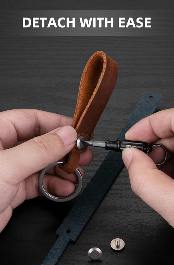 KEEPO LINK Leather Keychain Strap with Titanium Key Ring, Detachable Leather Key Chain Key Fob Holder for Men, OLM03 (Turquoise)